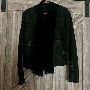 Free People Black Denim Motorcycle Jacket